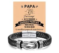 XUANPAI Bracelet Personnalisé Homme en Cuir Noir - Je t'aime Papa - Avec Prénom Gravé - Cadeau pour Anniversaire, Noël, Futur Papa, Mari (C-Infini, L-23CM)
