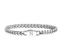 XUANPAI Bracelets initiaux pour hommes - Lettre A-Z - Bracelet argenté pour homme avec initiale - Acier inoxydable élégant - Non camouflage - Lien cubain pour hommes - Cadeau de bijoux - 21 cm (N)