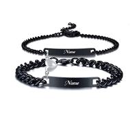XUANPAI Bracelets Personnalises pour Couples et Familles - 2 Pices/noir emblmes d'amour (Cadeaux de Saint Valentin, Anniversaire, Nol)