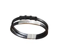 XUANPAI Cadeau Papa Personnalisé Bracelet Homme - Je t’aime Papa en Cuir Noir Bracelet avec Prénom Gravé Cadeau pour Anniversaire Noël Futur Mari (E-Noir, Personnalisé) (M-21CM)