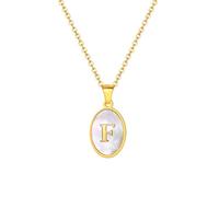 XUANPAI Collier pour femme avec pendentif ovale en acier inoxydable et coquillage blanc, lettres A-Z dorées, longueur de chaîne 40+5 cm, collier pour femme personnalisé. (F)