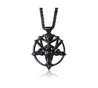 XUANPAI Religion Collier Satanique Homme Collier Tête de Chèvre Pendentif Étoile à Cinq Branches inversée Acier Inoxydable Satanism Collier pour Homme Amulette Protection Chaîne Libre Noir