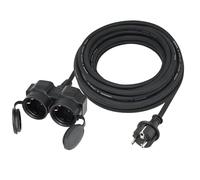 XUANSHI Rallonge électrique d'extérieur 15 m avec 2 prises Schuko, double rallonge pour l'extérieur IP44, H07RN-F 3G 1,5 mm², câble en caoutchouc double répartiteur extérieur avec capuchon de