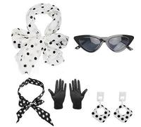 Xuanxi Accessoires de costume des années 1950, écharpe, œil de chat, lunettes, bandana, cravate, boucles d'oreilles, costumes d'Halloween, cosplay