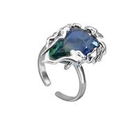 Xuanxi Bagues ouvertes réglables avec zircone dégradé bleu vert et flamme en forme de larme, bijoux légers pour femmes, zircon dégradé bleu vert, taille unique, Comme décrit, Comme décrit.