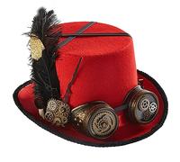 Xuanxi Chapeau steampunk pour homme avec lunettes - Chapeau steampunk pour Halloween - Accessoires steampunk, Rouge, 2-3