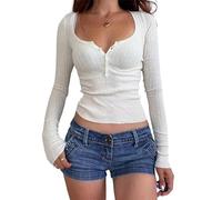 Xuanxi Haut thermique flatteur boutonné sur le devant en tissu polyester respirant confortable couche de base d'hiver pour activités de plein air bureau décontracté boutons haut, blanc, M