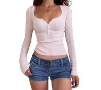 Xuanxi Haut thermique flatteur boutonné sur le devant en tissu polyester respirant confortable couche de base d'hiver pour activités de plein air bureau décontracté boutons haut, E, M