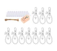 Xuanxi Lot de 10 porte-clés en perles avec étiquettes de remerciement et sacs en organza pour fête prénatale, mariage, cadeaux d'invités
