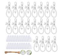Xuanxi Lot de 20 porte-clés en forme de croix robustes en vrac avec perles et étiquettes de remerciement pour événements, baptêmes, fêtes d'invités