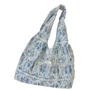Xuanxi Sac à bandoulière esthétique en toile réutilisable pour femme, décontracté, vacances, shopping, travail, gym, sac à bandoulière en dentelle avec poches intérieures, bleu, One Size