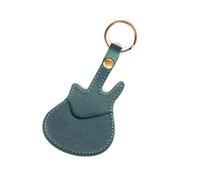 Xuanxi Sac de rangement pour médiator de guitare - En forme de médiator - Pratique - Texture PU - Convient pour le rangement du cuir - Avec porte-clés, Vert