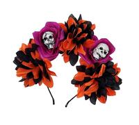 Xuanxi Serre-tête mexicain avec couronne de roses et fleurs - Serre-tête squelette à fleurs - Halloween - Dias Des Los Muerto - Fête costumée Dia Los Muerto