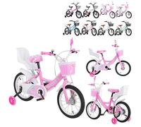 XUANYU 16 Pouces Vélo Enfant avec Panier, Roues Stabilisatrices, Garde-chaîne et Siège de Poupée, Vélo Filles de 4 à 8 Ans (Rose-Blanc)