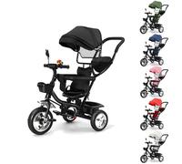 XUANYU 3en1 Tricycle Enfant Évolutif avec Siège Réversible Poussette Enfants Tricycle à Pousser Marchette Enfants avec Espace Rangement, Pare-Soleil, Canne Télescopique et Pédales Pliable (Noir)