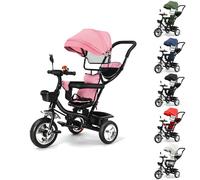 XUANYU 3en1 Tricycle Enfant Évolutif avec Siège Réversible Poussette Enfants Tricycle à Pousser Marchette Enfants avec Espace Rangement, Pare-Soleil, Canne Télescopique et Pédales Pliable (Rose)