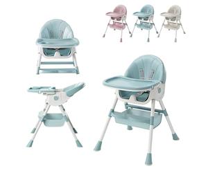 XUANYU 4 en 1 Chaise Haute Evolutive pour Bébés et Enfants, Chaise à Manger Pliable avec Hauteur en 2 Positions, Chaises Confortable pour Ilot, Cuisine et Salle à Manger (Vert-blanc)