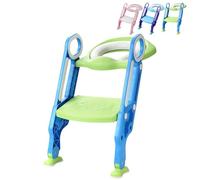 XUANYU Abattant WC Enfant pour Toilettes Adulte, Réducteur de Toilette Pliable avec Coussin et Poignée, Rehausseur WC Enfant avec Escalier Réglable à 2 Étages (Bleu et Vert)