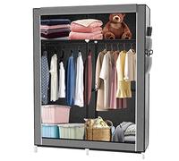 XUANYU Armoire de Chambre avec Housse, Dressing Penderie Armoire de Rangement pour Vêtements, 4 Étagères de Rangement, 2 Tringle de 50 cm, Penderie Garde-Robe pour Chambre Vestiaire (Gris)