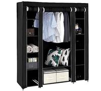 XUANYU Armoire de Chambre avec Housse, Dressing Penderie Armoire de Rangement pour Vêtements, avec 12 Étagères et 1 Tringle de 50 cm, Penderie Garde-Robe pour Chambre Vestiaire (Noir)