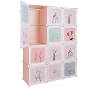 XUANYU Armoire de Chambre avec Portes, Dressing Penderie Armoire de Rangement, 8 Étagères de Rangement, 2 Tringles de 35 cm, Penderie Garde-Robe pour Chambre d'enfants (Rose)