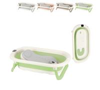XUANYU Baignoire Bébé avec Thermomètre à eau et Transat de Bain, Baignoire Bebe sur Pied, Bassine Bebe Pliable et Portable, Antidérapant et Confortable, Baignoire de Voyage pour Nouveau-nés (Vert)