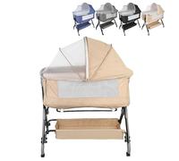 XUANYU Berceau Cododo Jusqu'à 50 kg, Lit Bébé de Cododo pour Les Bébés à 36 Mois, Lit d'Appoint avec Matelas et Moustiquaire, Hauteur Réglable, 104 * 52*(103-115) cm, Beige