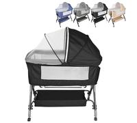 XUANYU Berceau Cododo Jusqu'à 50 kg, Lit Bébé de Cododo pour Les Bébés à 36 Mois, Lit d'Appoint avec Matelas et Moustiquaire, Hauteur Réglable, 104 * 52*(103-115) cm, Noir