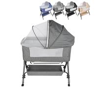 XUANYU Berceau Cododo Jusqu'à 50 kg, Lit Bébé de Cododo pour Les Bébés à 36 Mois, Lit d'Appoint avec Matelas et Moustiquaire, Hauteur Réglable, 104 * 52*(103-115) cm, Gris