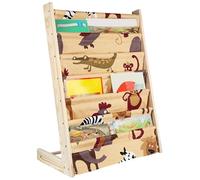 XUANYU Bibliothèque en Bois et Tissu pour Enfant, Bibliothèque Enfant avec Etagere Livre, Bibliothèques pour Enfants avec Poche pour Rangement Jouet/Livre (Bois 60 * 30 * 80 cm)