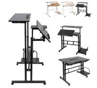 XUANYU Bureau Debout Réglable en Hauteur 67 à 115 cm, Bureau Assis Debout Mobile pour Ordinateur Portable, Table de Lit Roulante avec Support de Hôte, Noir (80+22)*60*(67-115) cm