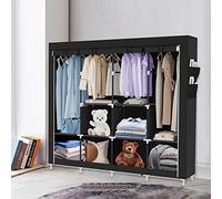 XUANYU Dressing Penderie Armoire de Rangement pour Vêtements, avec 8 Étagères et 4 Tringles, Penderie Garde-Robe pour Chambre Vestiaire, Tissu Non Tissé et Tube en Acier (Noir 167 x 45 x 170 cm)
