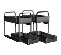 XUANYU Étagère sous Évier à 2 Niveaux, 2 Étages Rangement sous Évier Cuisine, Panier de Rangement Coulissant à 2 Niveaux, Organisateur de Tiroir Coulissant pour Cuisine/Salle de Bain, Noir D-2 PCS