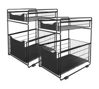 XUANYU Étagère sous Évier à 2 Niveaux, 2 Étages Rangement sous Évier Cuisine, Panier de Rangement Coulissant à 2 Niveaux, Organisateur de Tiroir Coulissant pour Cuisine/Salle de Bain, Noir C-2 PCS