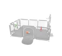 XUANYU Grand Parc Bebe Modulable 180 x 120 x 66 cm, Parc de Jeux Bébé avec Barrière, Parcs Bébé en Tissu Oxford, 2 Balles Gonflable, 2 Anneaux, 8 Ventouses, Paniers de Basket et Football (Gris clair)