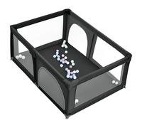 XUANYU Grande Parc Bebe Modulable 180 x 120 x 66 cm, Parc de Jeux Bébé avec Barrière, Parcs pour Bébé et Enfant en Tissu Oxford, 50 Petit Balles et 8 Ventouses Antidérapant (Noir)