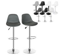 XUANYU Lot de 2 Tabourets de Bar avec Dossier, Assise Confortable, Repose-Pieds, Réglables en Hauteur 60 cm à 81 cm (23,6" à 31,9") (Gris-Argent)