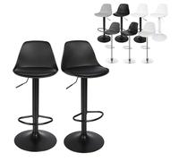 XUANYU Lot de 2 Tabourets de Bar avec Dossier, Assise Confortable, Repose-Pieds, Réglables en Hauteur 60 cm à 81 cm (23,6" à 31,9") (Noir-Noir)