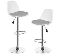 XUANYU Lot de 2 Tabourets de Bar avec Dossier, Assise Confortable, Repose-Pieds, Réglables en Hauteur 60 cm à 81 cm (23,6" à 31,9") (Blanc Gris-Argent)