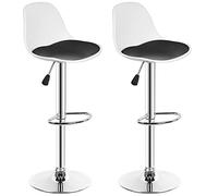XUANYU Lot de 2 Tabourets de Bar avec Dossier, Assise Confortable, Repose-Pieds, Réglables en Hauteur 60 cm à 81 cm (23,6" à 31,9") (Blanc Noir-Argent)