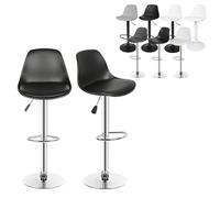 XUANYU Lot de 2 Tabourets de Bar avec Dossier, Assise Confortable, Repose-Pieds, Réglables en Hauteur 60 cm à 81 cm (23,6" à 31,9") (Noir-Argent)