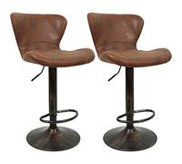 XUANYU Lot de 2 tabourets de bar rétro en simili cuir, tabouret péninsule de cuisine avec dossier et repose-pieds, chaises en design ergonomique, tabouret haut pour cuisine, bar, comptoir (marron
