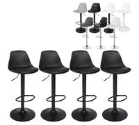XUANYU Lot de 4 Tabourets de Bar avec Dossier, Assise Confortable, Repose-Pieds, Réglables en Hauteur 60 cm à 81 cm (23,6" à 31,9") (Noir-Noir)