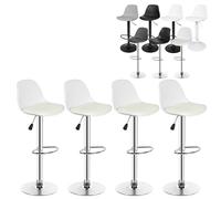 XUANYU Lot de 4 Tabourets de Bar avec Dossier, Assise Confortable, Repose-Pieds, Réglables en Hauteur 60 cm à 81 cm (23,6" à 31,9") (Blanc-Argent)