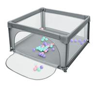 XUANYU Parc Bébé avec Tapis et Porte Zippée Parc Bebe Modulable Grand Parc Enfant Pliable Parc de Jeux Bébé pour la Maison (Gris-L120 x l120 x H66 cm, avec Boules)
