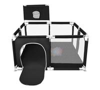 XUANYU Parc Bébé en Tissu Oxford, 126 x 126 x 66 cm, Parc de Jeux avec Barrières, 8 Ventouses, 50 Petit Balles et Panier de Basket, Centre d'activités pour Intérieur/Extérieur (Noir)