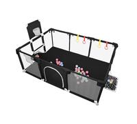 XUANYU Parc Bébé en Tissu Oxford, 180 x 120 x 66 cm, Parc de Jeux avec Barrières, 4 Anneaux de Préhension, 8 Ventouses, 50 Petit Balles et Panier de Basket, Centre d'activités Intérieur (Noir A)