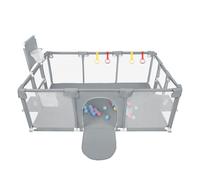 XUANYU Parc Bébé en Tissu Oxford, Centre d'activités Bébé avec Barrières et 50 Petit Balles, Panier de Balles, 4 Anneaux de Préhension, 8 Ventouses, Parc de Jeux (Gris A 180 x 120 x 66 cm)
