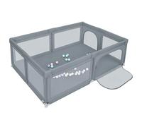 XUANYU Parc Bébé en Tissu Oxford, Centre d'activités Bébé avec Barrières et 50 Petit Balles, Parc de Jeux pour Intérieur/Extérieur (Gris 205 x 147 x 66 cm)