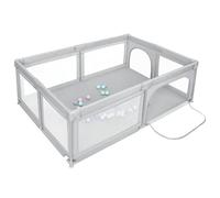 XUANYU Parc Bébé en Tissu Oxford, Centre d'activités Bébé avec Barrières et 50 Petit Balles, Parc de Jeux pour Intérieur/Extérieur (Gris clair 205 x 147 x 66 cm)